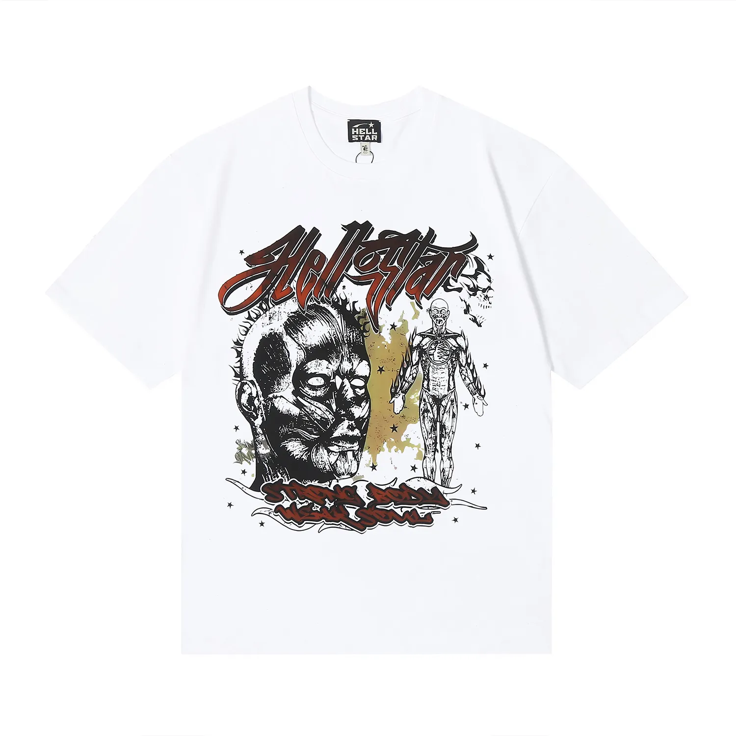 6696# P116 Hellstar American fashion high street pure cotton loose short-sleeved T-shirt Color: White Black Size: S M L XL