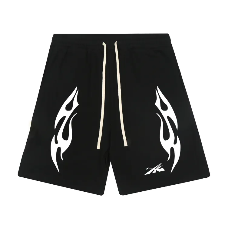 1106# P150 Hellstar pure cotton terry 350g printed casual shorts Color: black floral gray Size: S M L XL