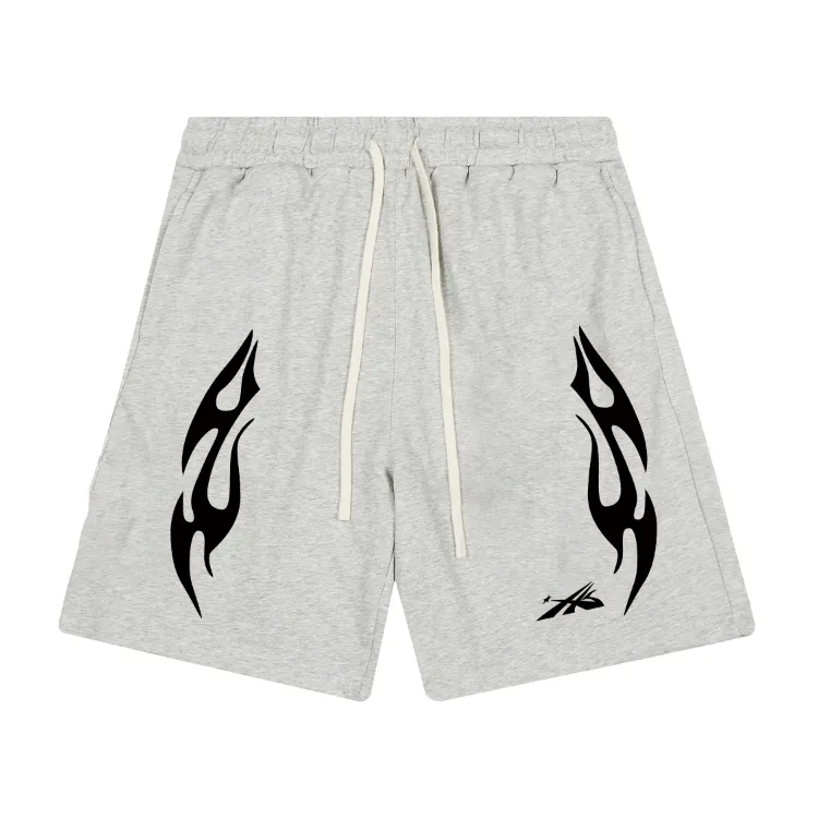1106# P150 Hellstar pure cotton terry 350g printed casual shorts Color: black floral gray Size: S M L XL