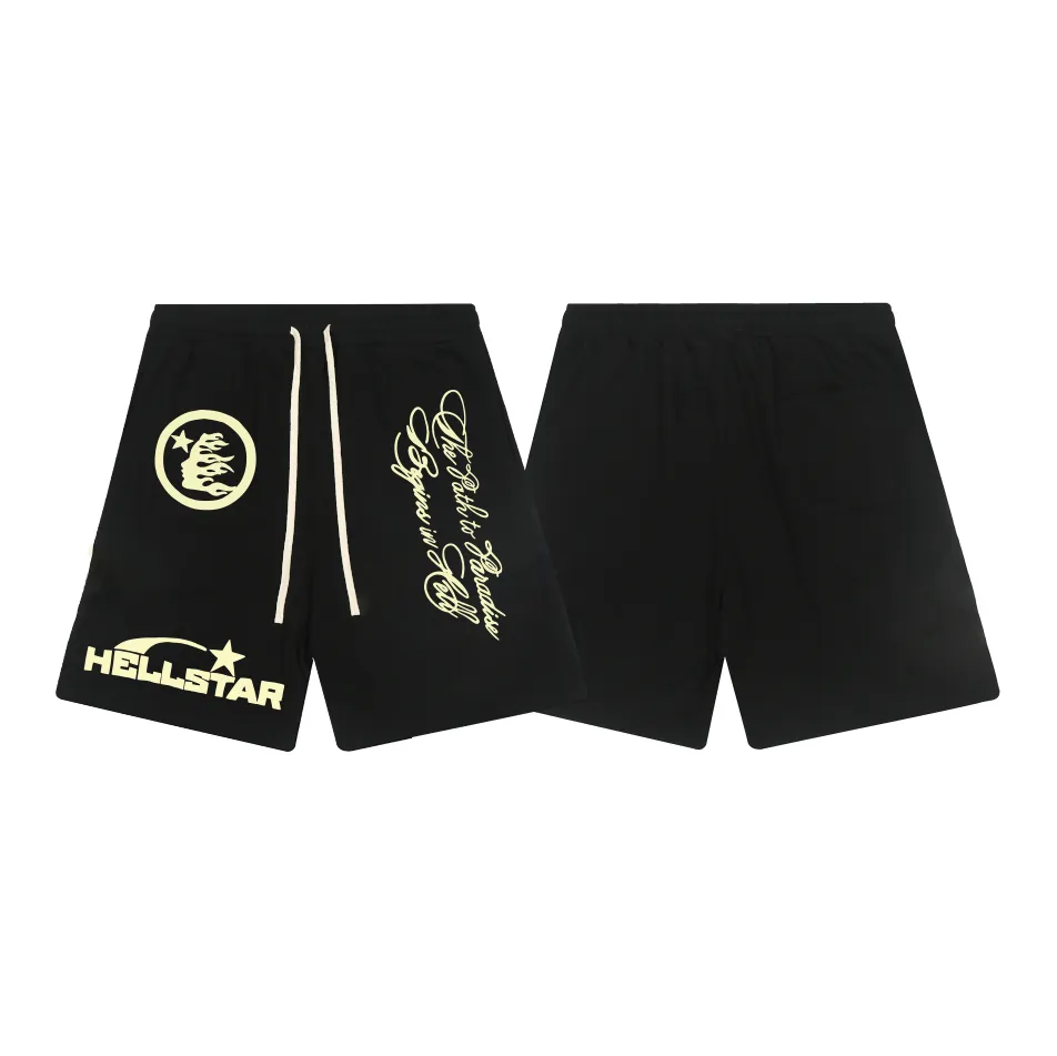 1119# P150 Hellstar pure cotton terry 350g printed casual shorts Color: Black Size: S M L XL