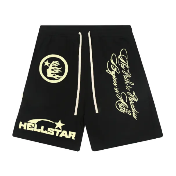 1119# P150 Hellstar pure cotton terry 350g printed casual shorts Color: Black Size: S M L XL