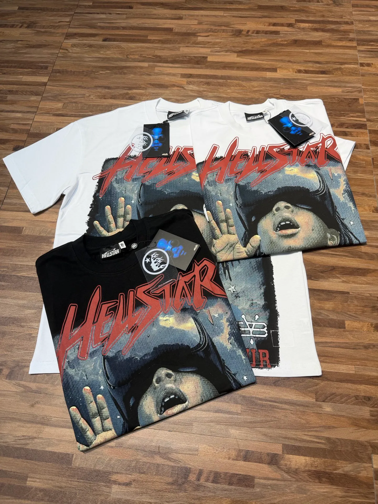 P108 Real-stock Hellstar Cross-border European and American style, street fashion brand pure cotton T-shirt Fabric (fabric): 32 counts of 240g heavy combed double yarn pure cotton Size (size): S-M- L- X L Color (colour): Active black/ivory white