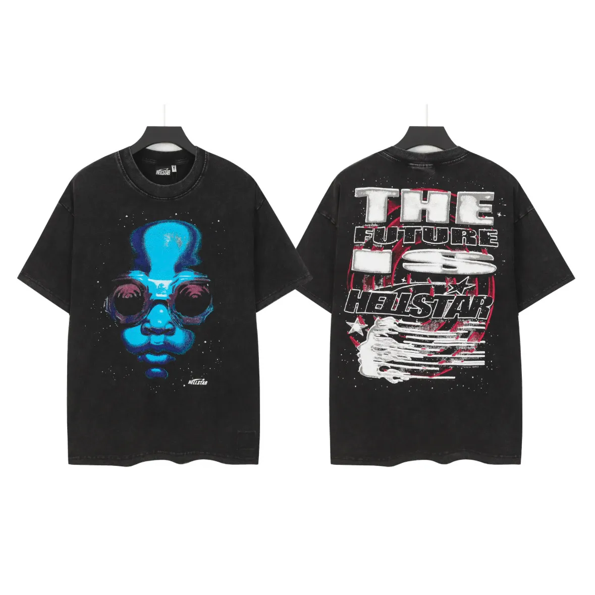 P124 Hellstar Hellstar Cross-border European and American style street fashion brand pure cotton T-shirt Fabric (fabric): 32 counts 250g washed combed double yarn pure cotton Size (size): S-M- L- X L Color (colour): Washed black (spray Ma Liu)