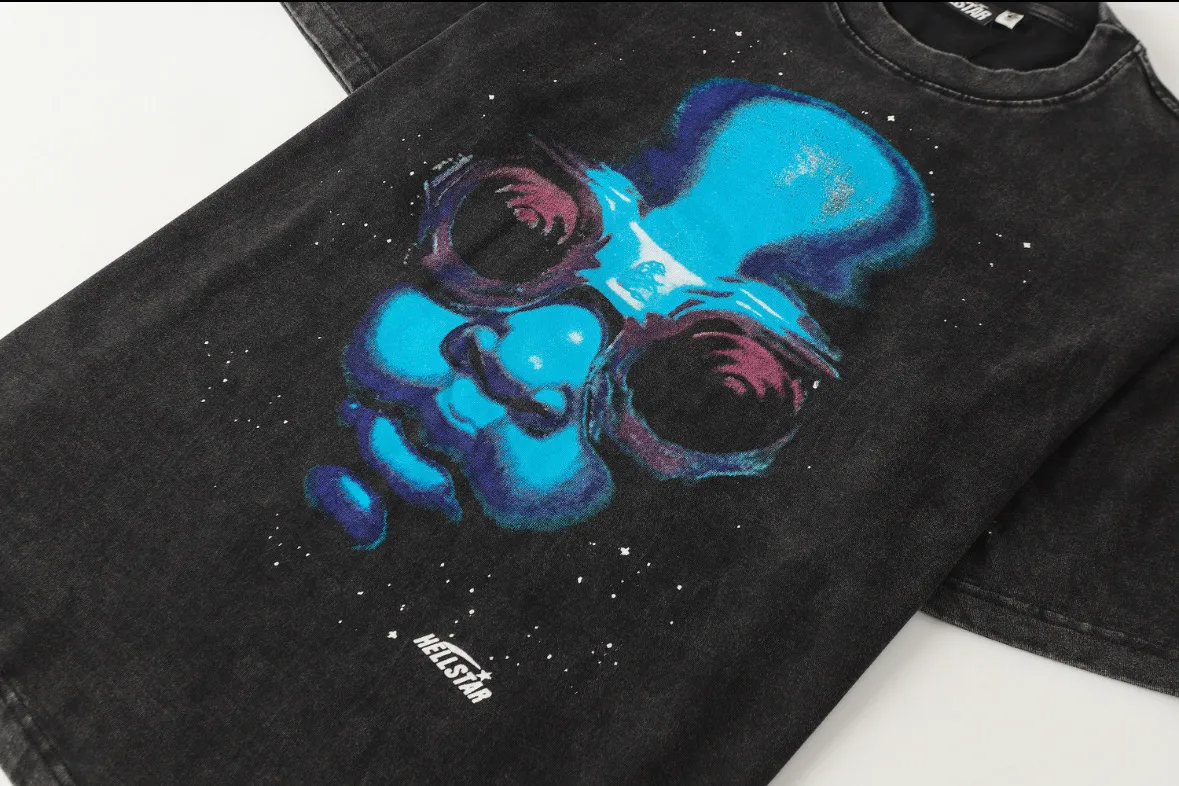 P124 Hellstar Hellstar Cross-border European and American style street fashion brand pure cotton T-shirt Fabric (fabric): 32 counts 250g washed combed double yarn pure cotton Size (size): S-M- L- X L Color (colour): Washed black (spray Ma Liu)