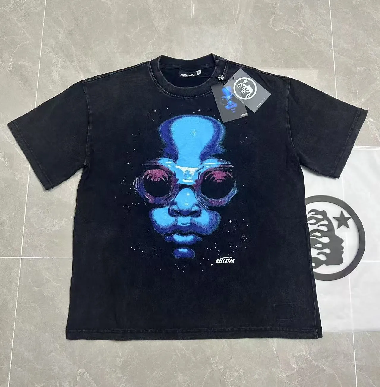 P124 Hellstar Hellstar Cross-border European and American style street fashion brand pure cotton T-shirt Fabric (fabric): 32 counts 250g washed combed double yarn pure cotton Size (size): S-M- L- X L Color (colour): Washed black (spray Ma Liu)