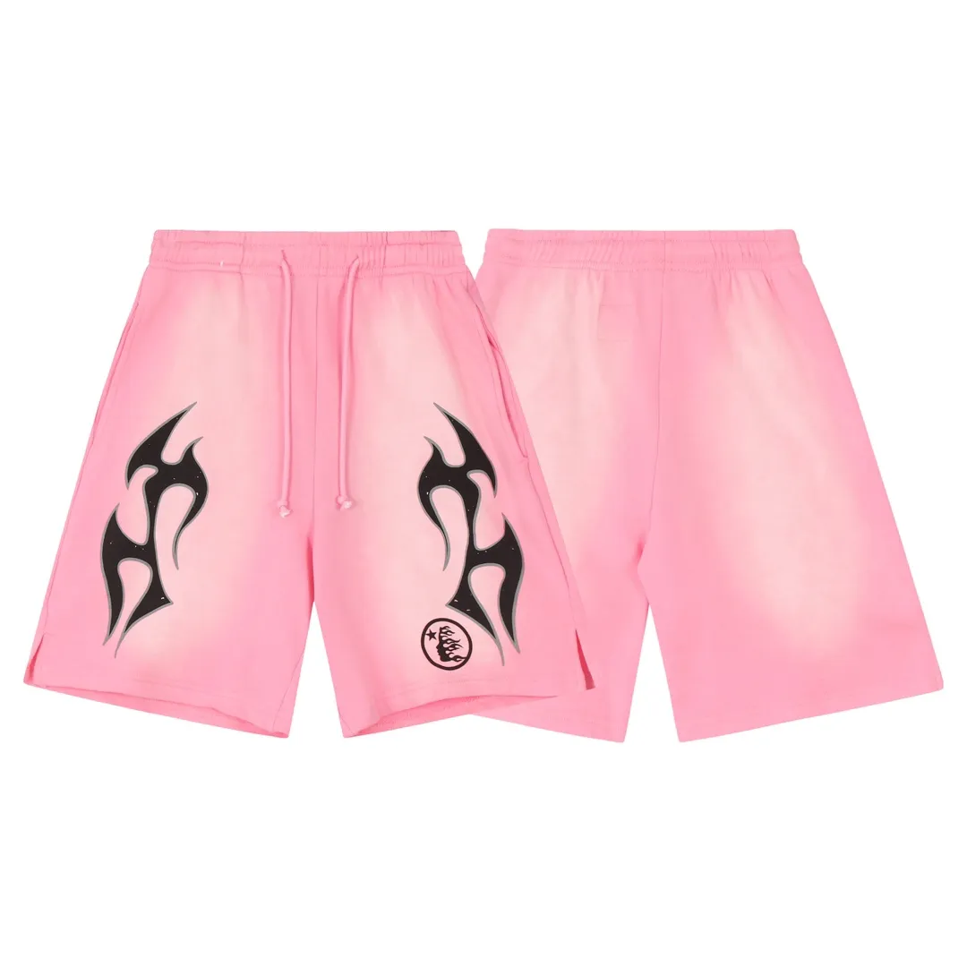 P150 HELLSTAR STUDIOS SHORTS Spray Ma Liu washed distressed cotton shorts, the new hot beauty trend Hellstar!  Standard beauty and trendy workmanship, original customization (fabric, pattern, printing, hang tag, main mark, etc.), exaggerated style, explosive style, dare to break through tradition, bring adventurous new fashion experience!   YoungBoy, the most popular rapper in the youth circle, has shot a lot of models for him, and celebrities such as Dababy and Swae Lee frequently get dressed!  color: pink Size: S, M, L, XL