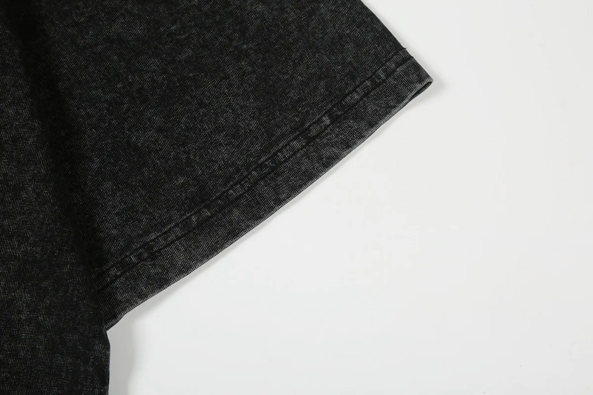 7732# P124 Washed Hellstar Hellstar ins same style retro printed tops for men and women, casual and trendy pure cotton washed short-sleeved T-shirt Color: Black Size: S M L XL