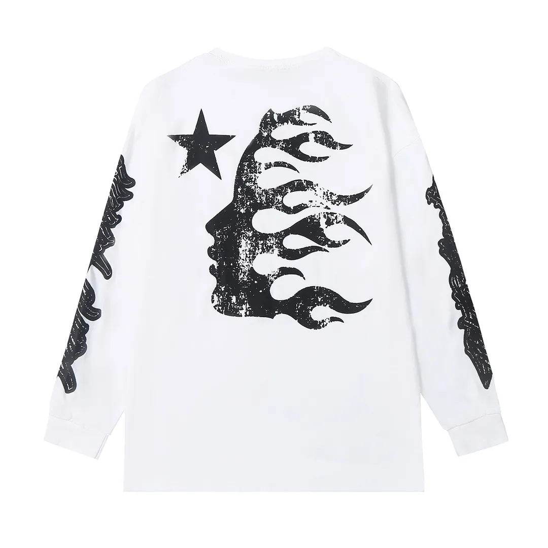 5503# P136 ins The same European and American trendy Hell Star letter print lightning high street men and women hip-hop loose long-sleeved T-shirt Color: White Black Size: S M L XL