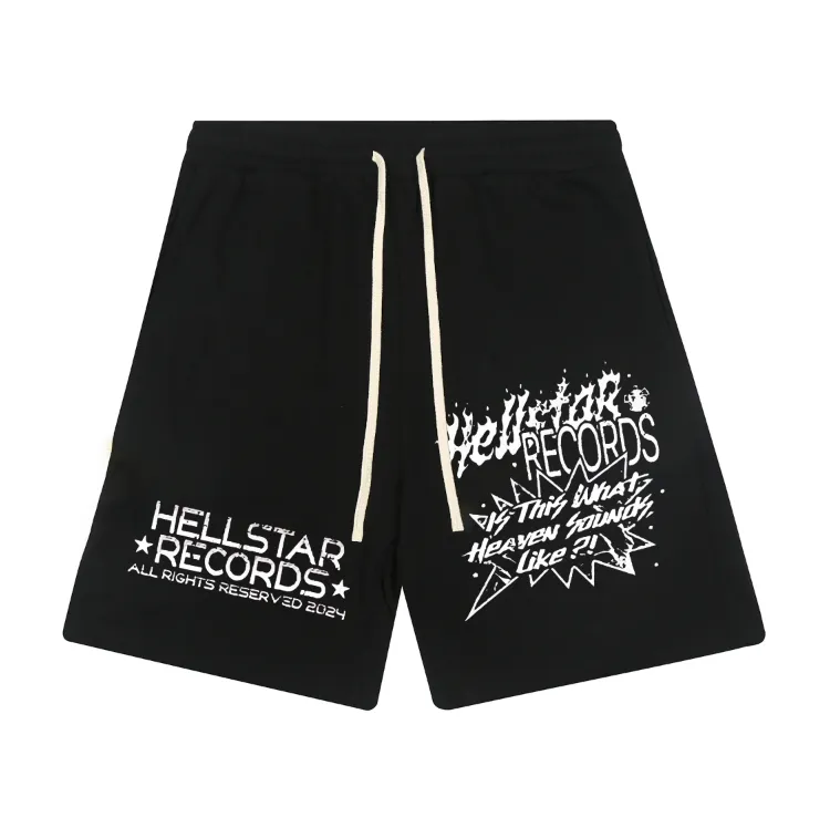 1111# P150 Hellstar pure cotton terry 350g printed casual shorts Color: Black Size: S M L XL