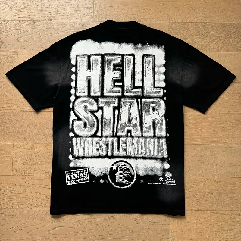 P126 6751#washed black Real shot Hellstar washed retro beauty trend printed short-sleeved T-shirt Fabric: 250g 32 count fine cotton double yarn pure cotton Color: washed black Size: S M L XL