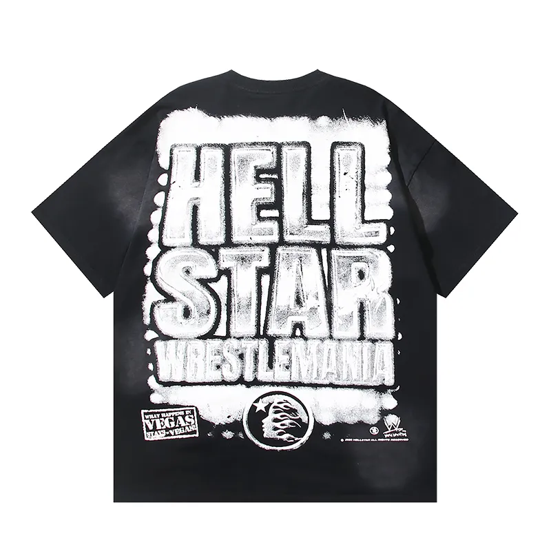 P126 6751#washed black Real shot Hellstar washed retro beauty trend printed short-sleeved T-shirt Fabric: 250g 32 count fine cotton double yarn pure cotton Color: washed black Size: S M L XL