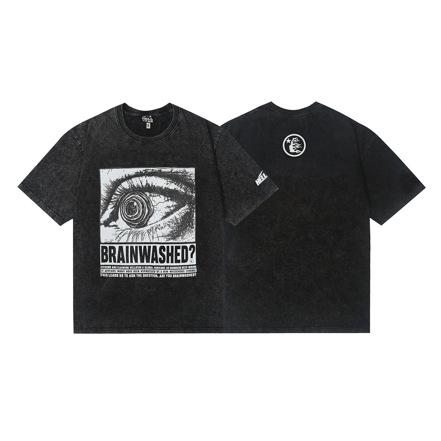 7720# P118 Washed Hellstar Hellstar ins same style retro printed tops for men and women, casual and trendy pure cotton washed short-sleeved T-shirt Color: Black Size: S M L XL