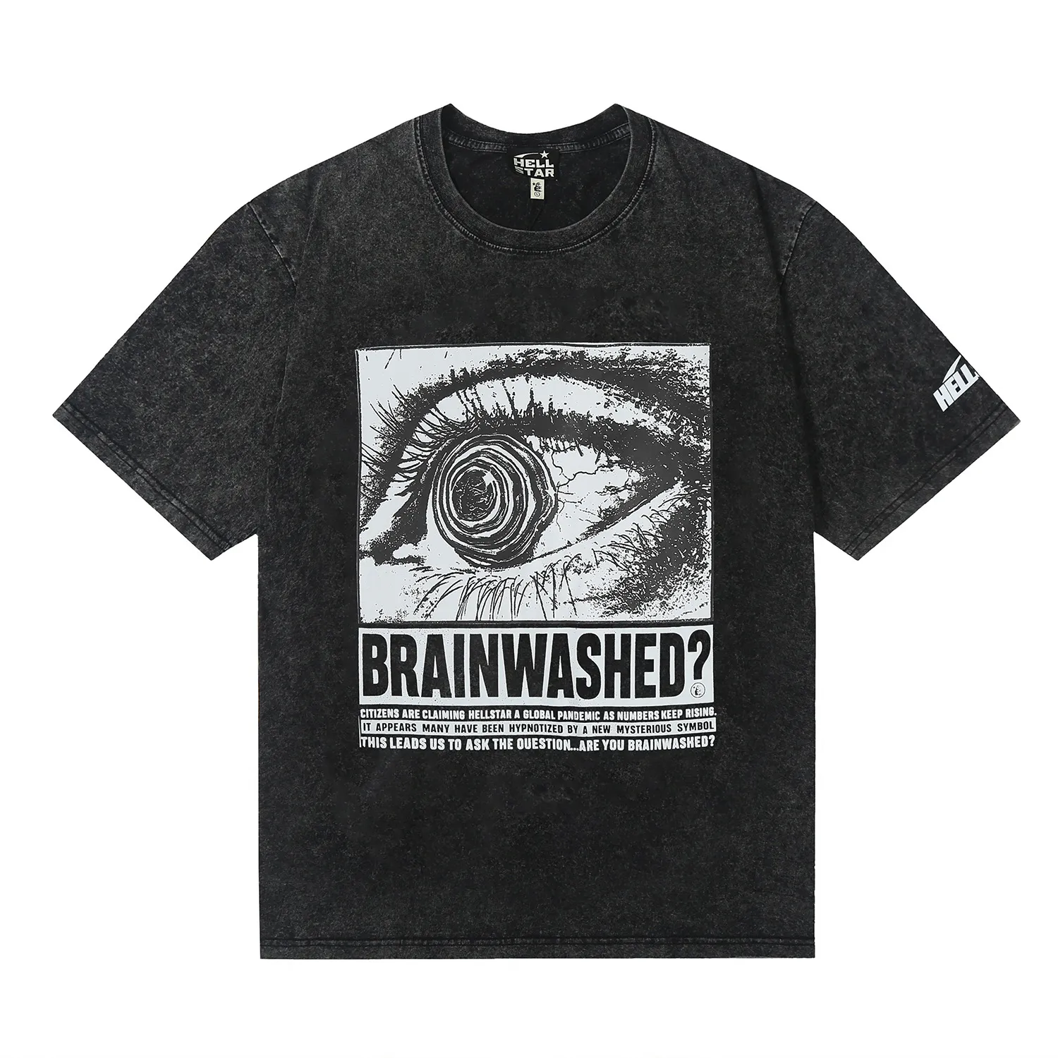 7720# P118 Washed Hellstar Hellstar ins same style retro printed tops for men and women, casual and trendy pure cotton washed short-sleeved T-shirt Color: Black Size: S M L XL