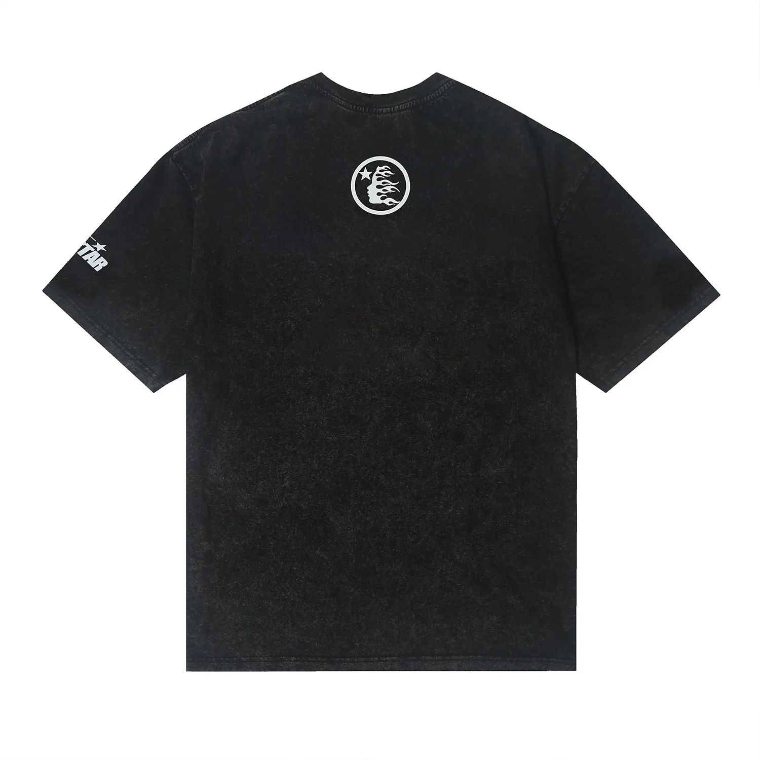 7720# P118 Washed Hellstar Hellstar ins same style retro printed tops for men and women, casual and trendy pure cotton washed short-sleeved T-shirt Color: Black Size: S M L XL