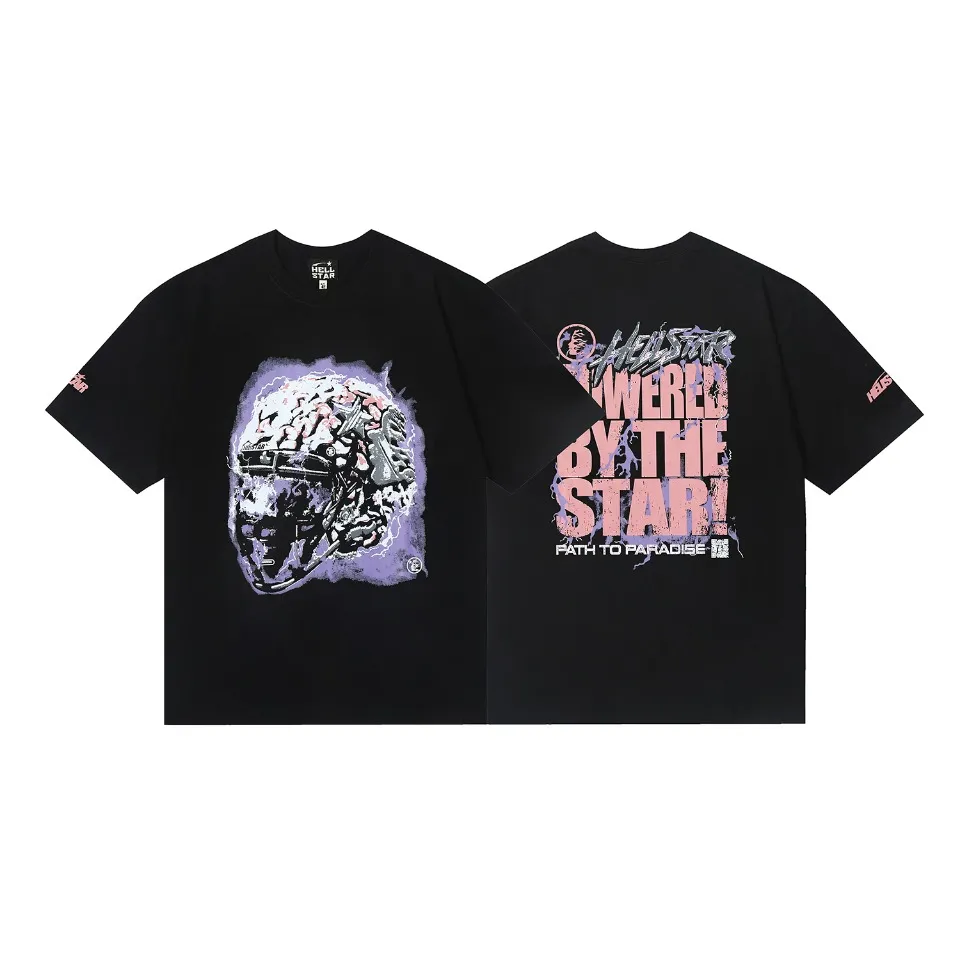 6606# P116 Hellstar short-sleeved Hellstar Rapper star fashion brand American fashionable printed high street retro T-shirt Color: Black Size: S M L XL