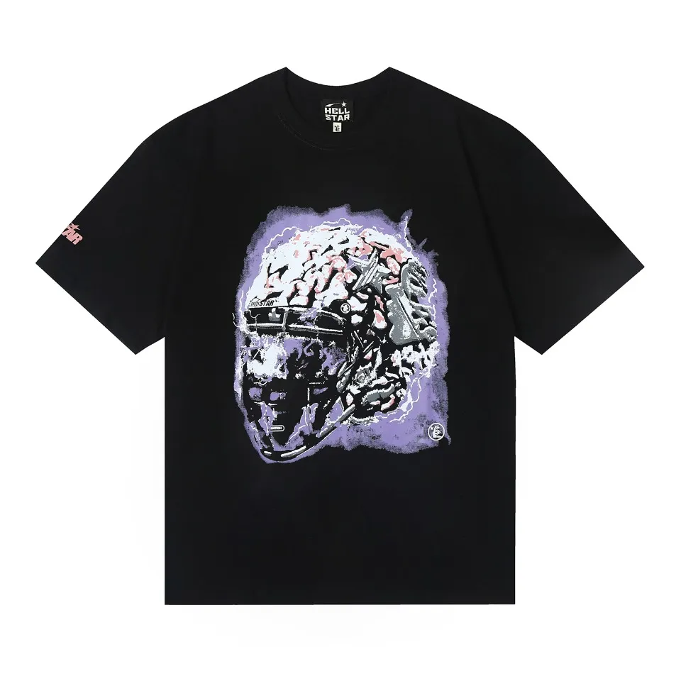 6606# P116 Hellstar short-sleeved Hellstar Rapper star fashion brand American fashionable printed high street retro T-shirt Color: Black Size: S M L XL