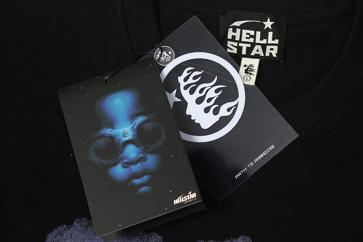 6606# P116 Hellstar short-sleeved Hellstar Rapper star fashion brand American fashionable printed high street retro T-shirt Color: Black Size: S M L XL