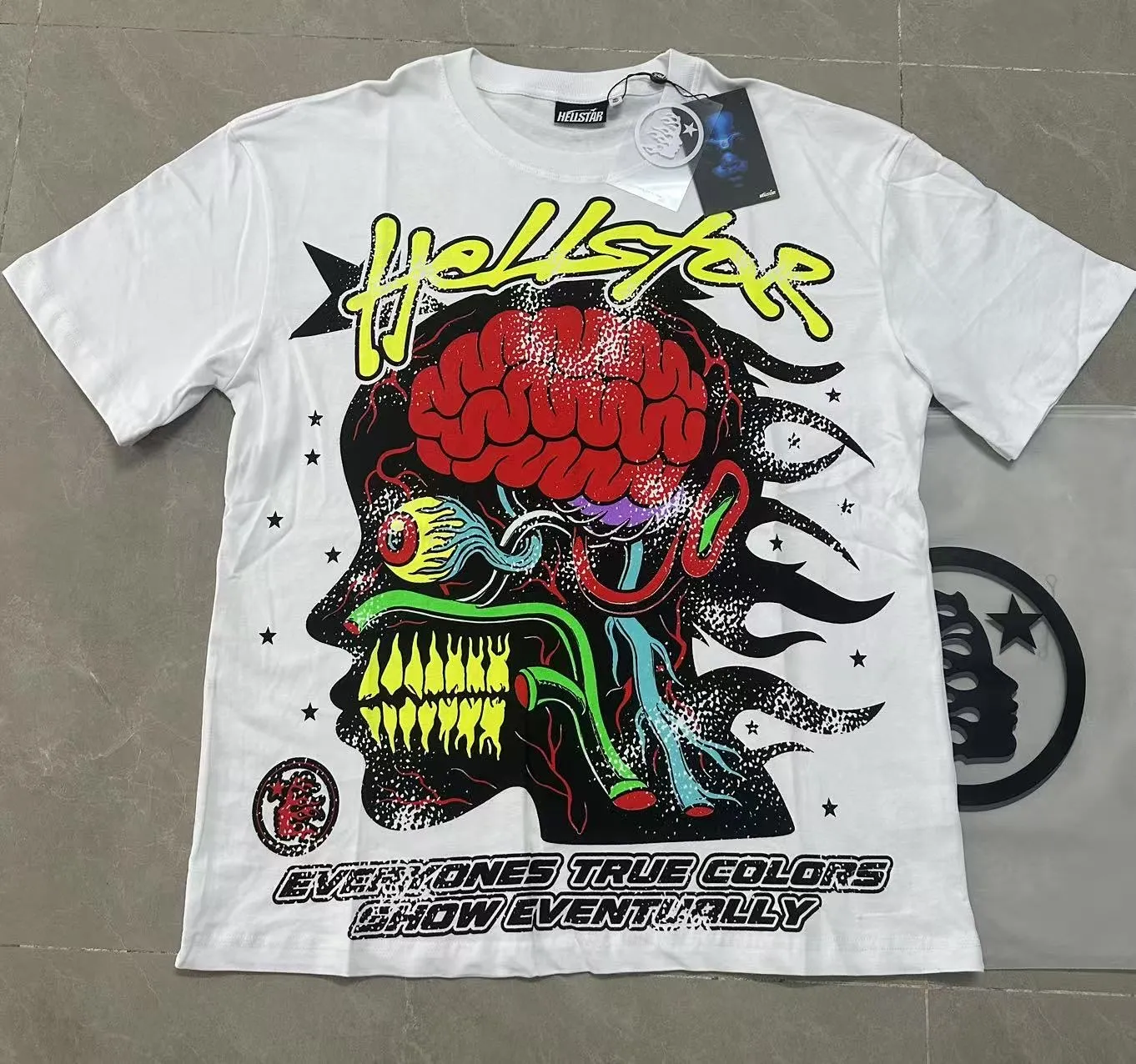 P108 Real-stock Hellstar Cross-border European and American style, street brand pure cotton T-shirt Fabric (fabric): 32 counts of 240g heavy combed double yarn pure cotton Size (size): S-M- L- X L Color (colour): Black/khaki 👉
