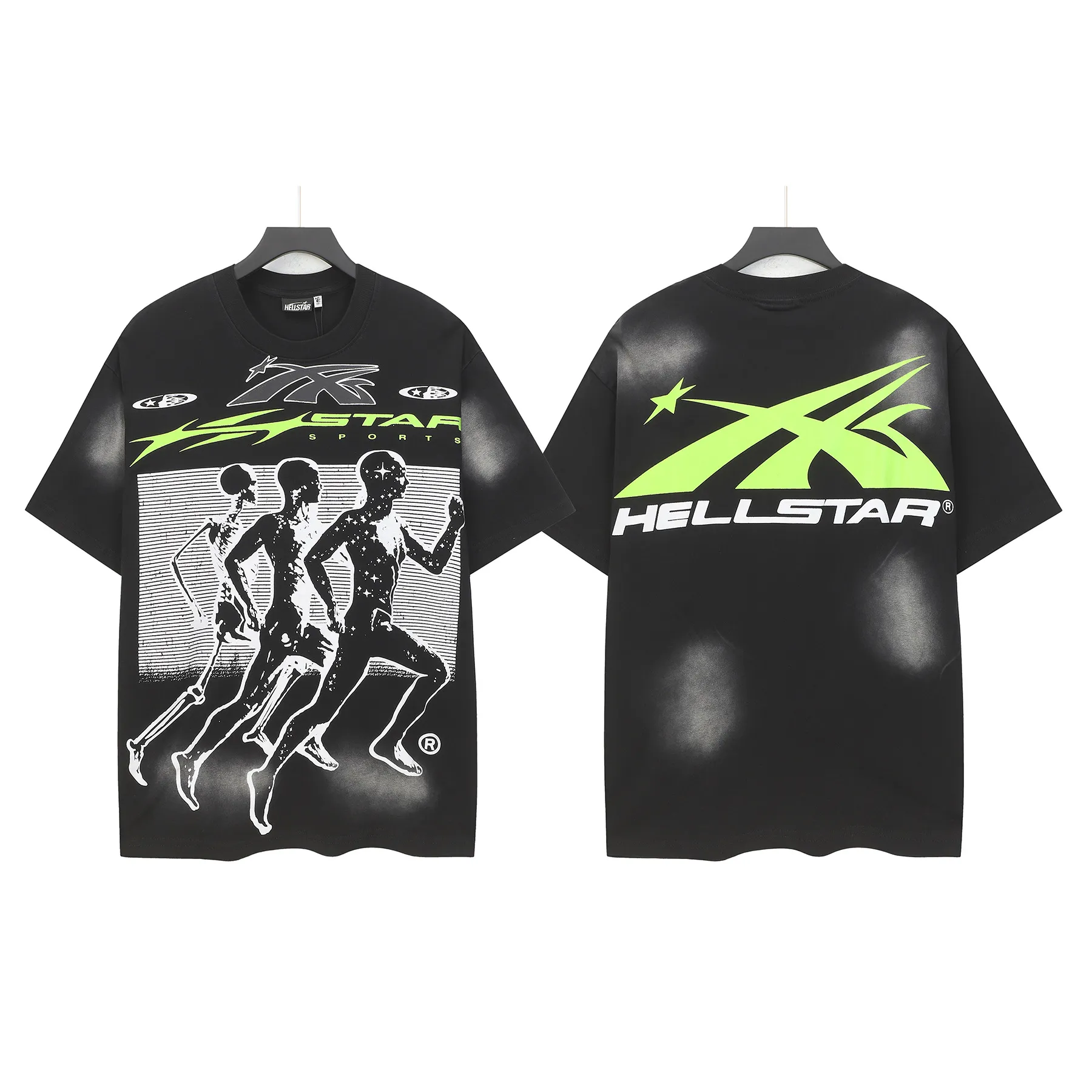 P124 Hellstar Hellstar Cross-border European and American style street fashion brand pure cotton T-shirt Fabric (fabric): 32 counts 250g washed combed double yarn pure cotton Size (size): S-M- L- X L Color (colour): Washed black (spray Ma Liu)