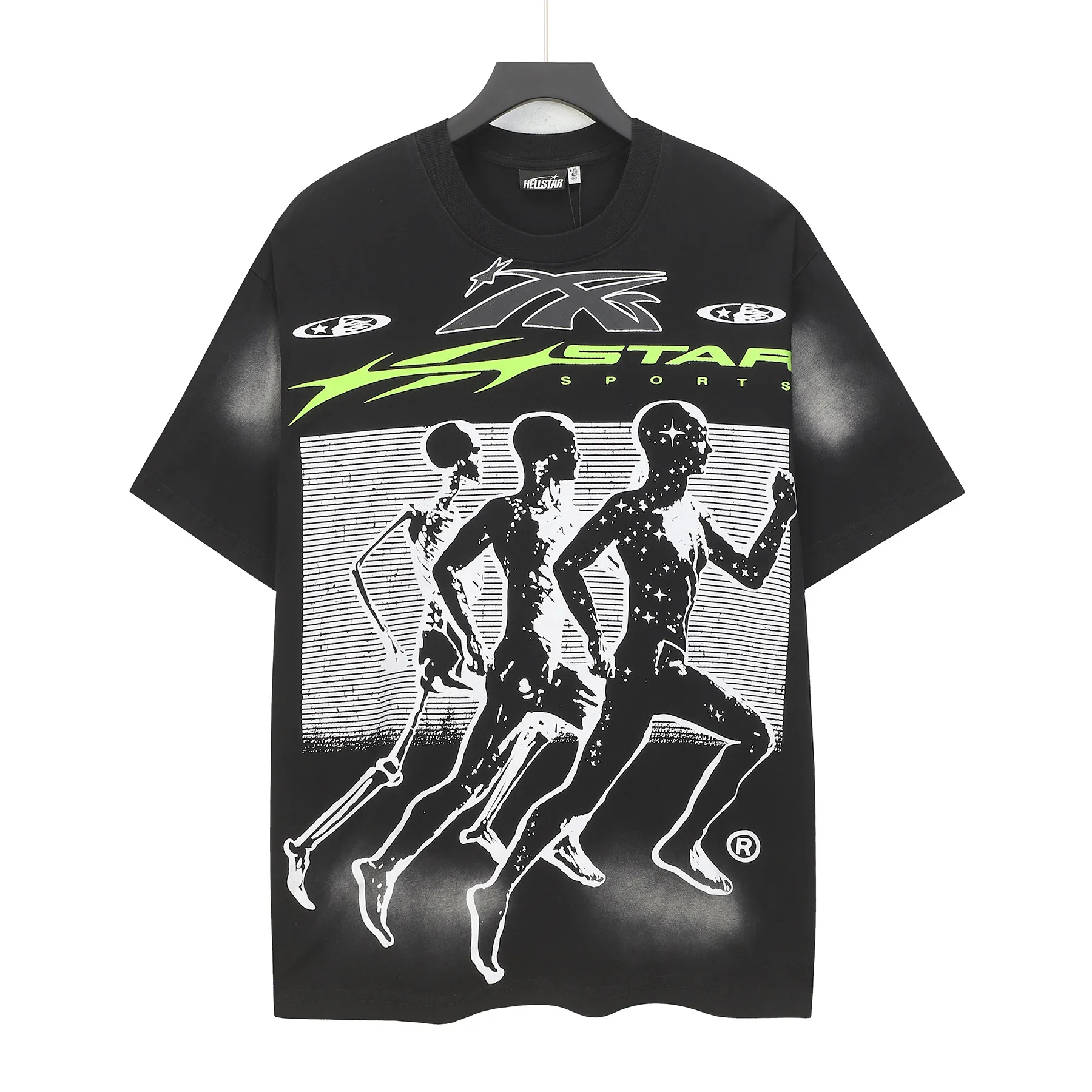 P124 Hellstar Hellstar Cross-border European and American style street fashion brand pure cotton T-shirt Fabric (fabric): 32 counts 250g washed combed double yarn pure cotton Size (size): S-M- L- X L Color (colour): Washed black (spray Ma Liu)