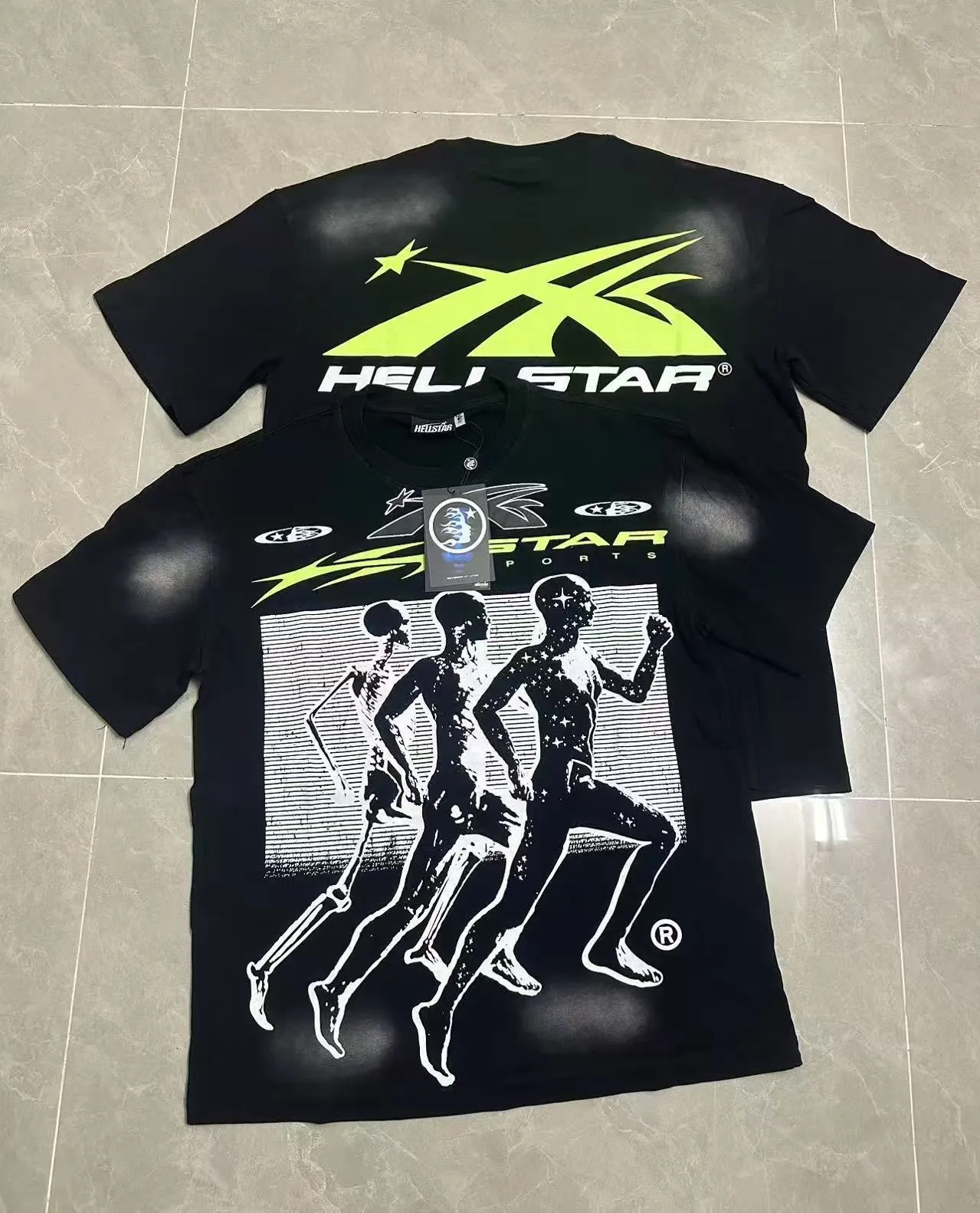 P124 Hellstar Hellstar Cross-border European and American style street fashion brand pure cotton T-shirt Fabric (fabric): 32 counts 250g washed combed double yarn pure cotton Size (size): S-M- L- X L Color (colour): Washed black (spray Ma Liu)