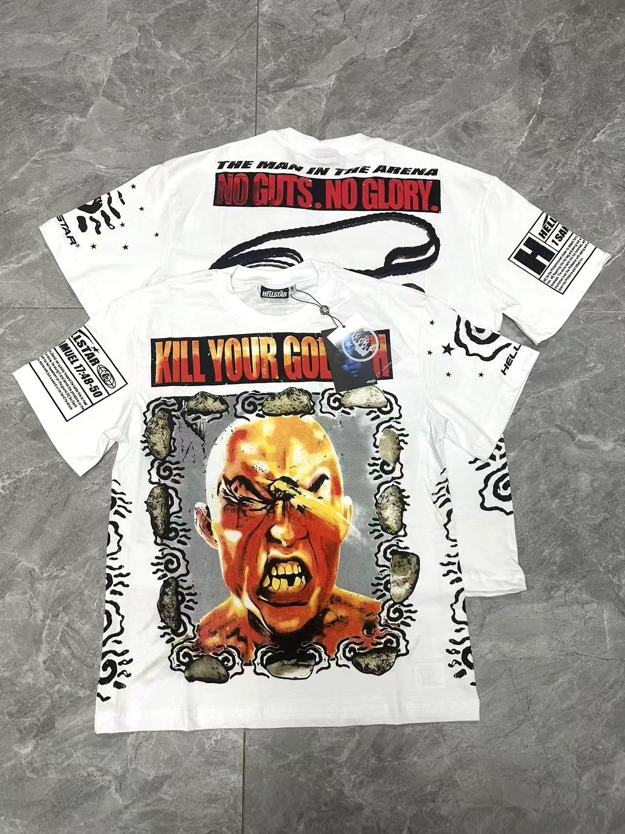 P108 Real-stock Hellstar Cross-border European and American style, street fashion brand pure cotton T-shirt Fabric (fabric): 32 counts of 240g heavy combed double yarn pure cotton Size (size): S-M- L- X L Color (colour): white/black 👉 👉 👉