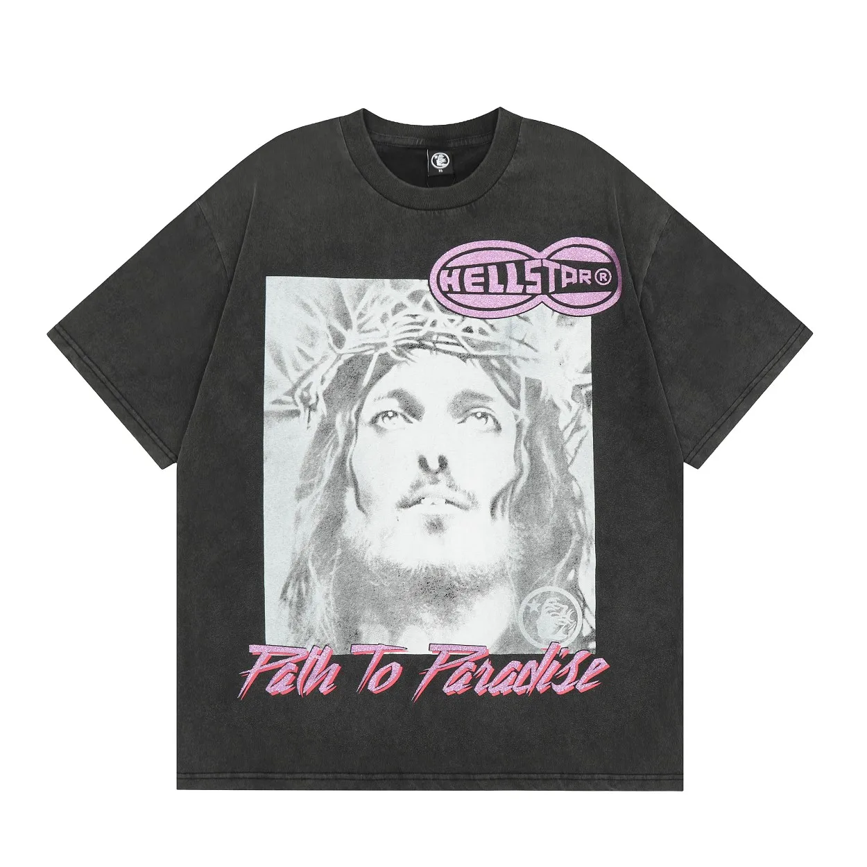 P126 Hellstar WWHD GOD Tshirt Hellstar washed and distressed short-sleeved T-shirt The new hot beauty trend Hellstar!  Standard beauty and trendy workmanship, original customization (fabric pattern, printing, hangtag, main mark, etc.), exaggerated painting style, explosive style, dare to break through tradition, bring adventurous new fashion experience!  YoungBoy, the most popular rapper in the youth circle, has shot a lot of models for him, and celebrities such as Dababy and Swae Lee frequently get dressed!  color: Vintage Black (washed black) size: S, M, L, XL