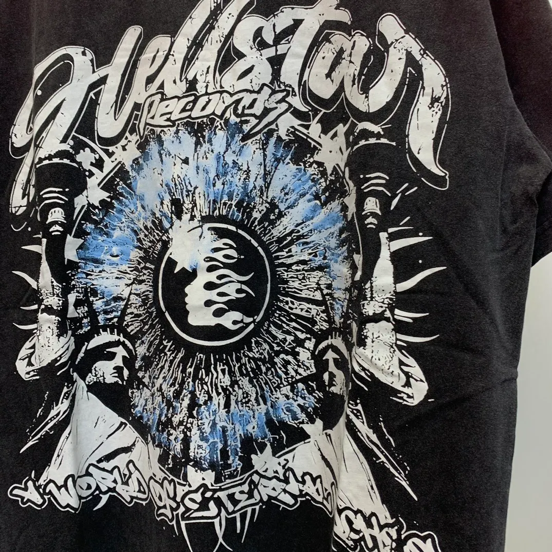 P134 Custom Cut and sew garment in Los Angeles. Dyed and potassium sprayed with jumbo screen print. Fits slightly oversized. Gentle wash tumble dry. Dry clean preferred Newly popular Hellstar short-sleeved T-shirt!   Standard beauty and trendy workmanship, original customization (fabric, pattern, printing, hang tag, main mark, etc.), exaggerated style, explosive style, dare to break through tradition, bring adventurous new fashion experience!  YoungBoy, the most popular rapper in the youth circle, has shot a lot of models for him, and celebrities such as Dababy and Swae Lee frequently get dressed!   color: black Size: S, M, L, XL