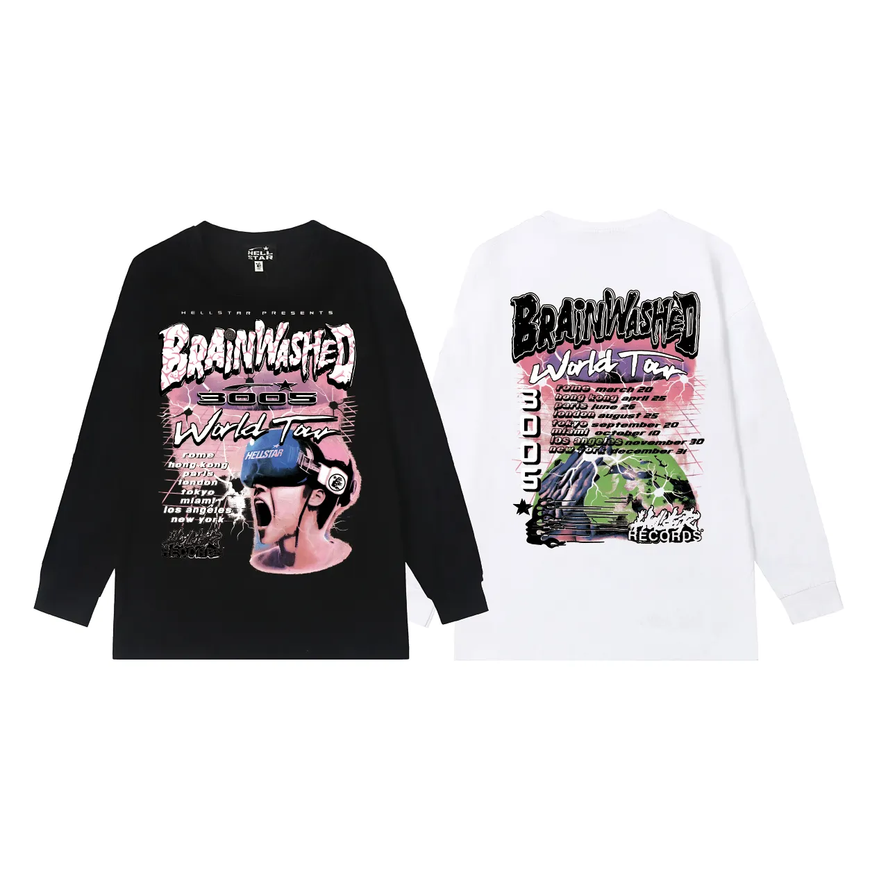 5529# P136 Hellstar Hellstar letter print lightning high street men and women hip-hop loose long-sleeved T-shirt Color: Black White Size: S M L XL