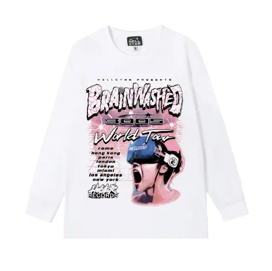 5529# P136 Hellstar Hellstar letter print lightning high street men and women hip-hop loose long-sleeved T-shirt Color: Black White Size: S M L XL