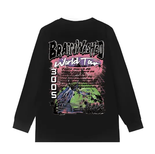 5529# P136 Hellstar Hellstar letter print lightning high street men and women hip-hop loose long-sleeved T-shirt Color: Black White Size: S M L XL