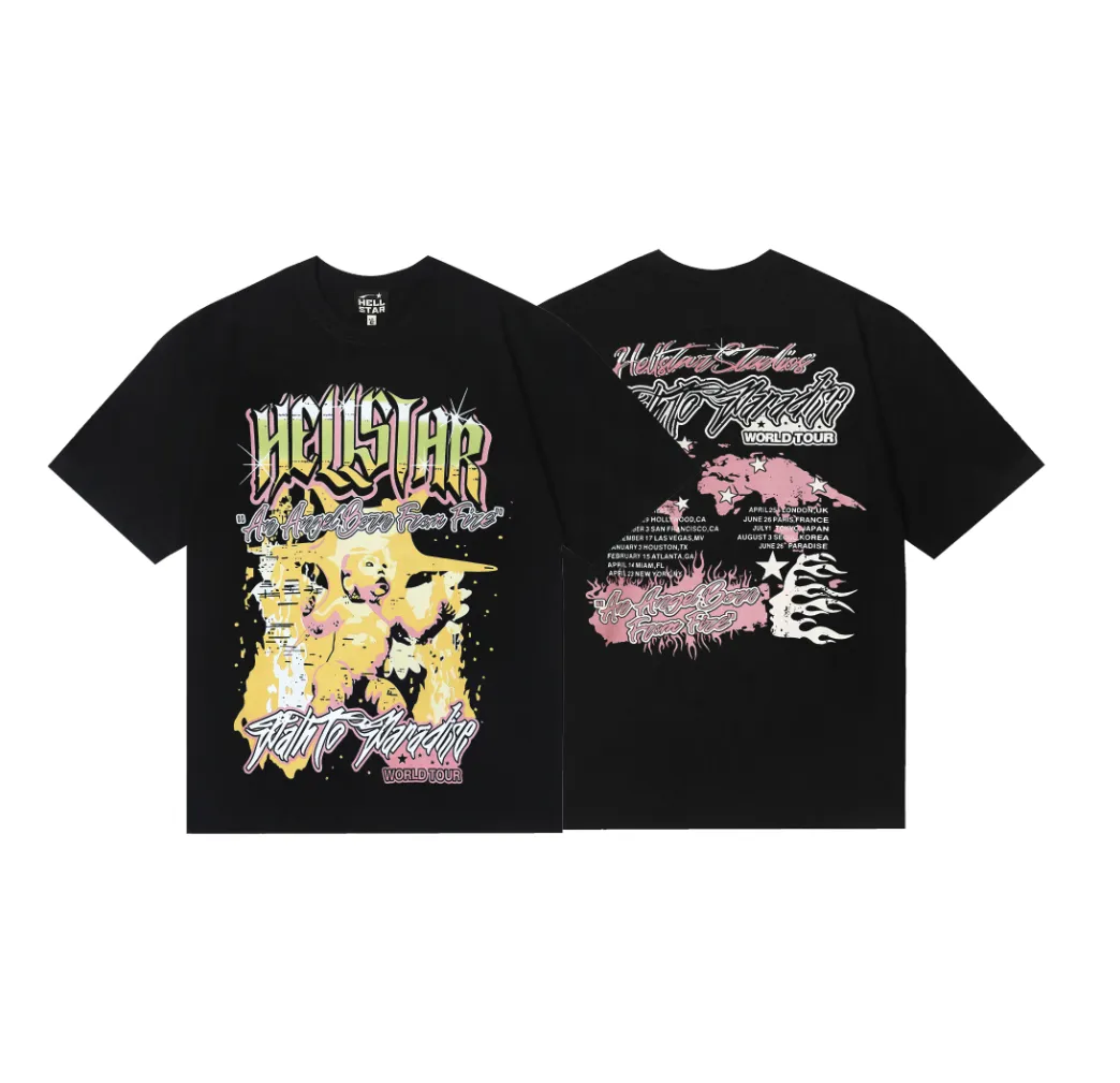 6725# P116 Hellstar American fashion high street pure cotton loose short-sleeved T-shirt Color: Black Size: S M L XL