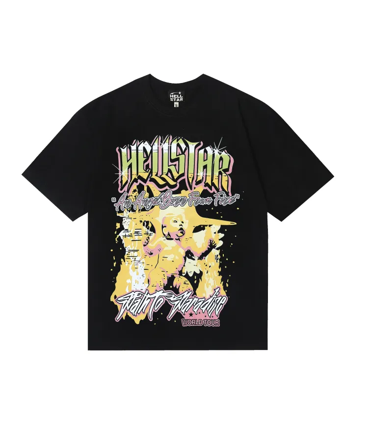 6725# P116 Hellstar American fashion high street pure cotton loose short-sleeved T-shirt Color: Black Size: S M L XL