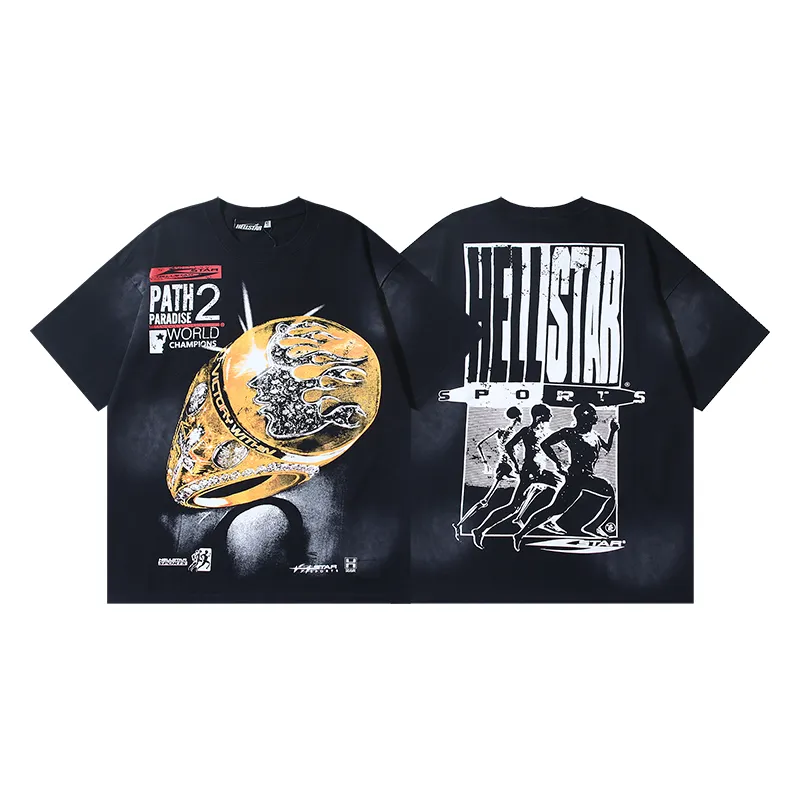 P126 6757#washed black Real shot Hellstar washed retro beauty trendy printed short-sleeved T-shirt Fabric: 250g 32 count fine cotton double yarn pure cotton Color: washed black Size: S M L XL