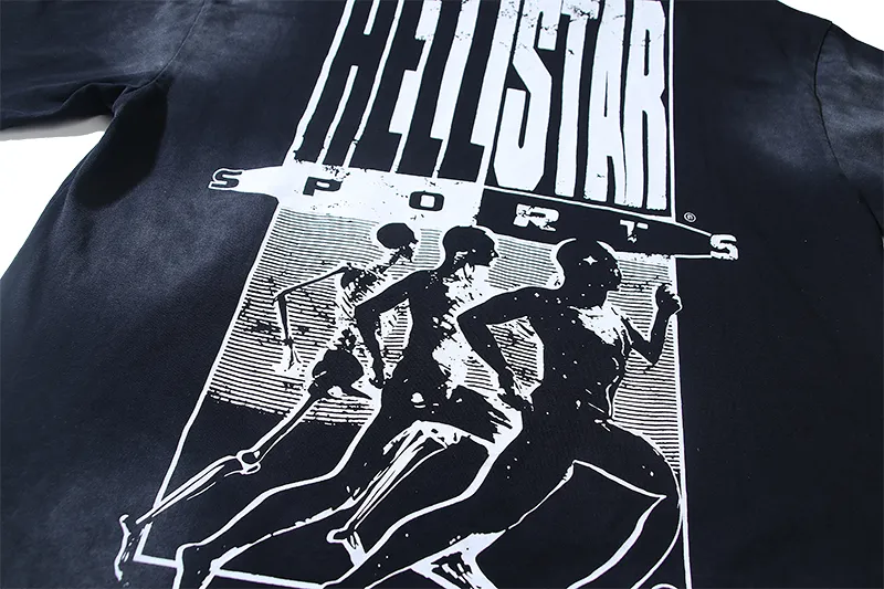 P126 6757#washed black Real shot Hellstar washed retro beauty trendy printed short-sleeved T-shirt Fabric: 250g 32 count fine cotton double yarn pure cotton Color: washed black Size: S M L XL