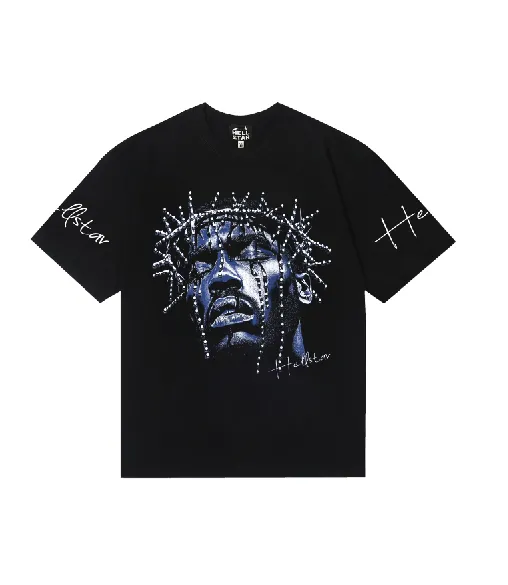6815# P116 Hellstar American fashion high street pure cotton loose short-sleeved T-shirt Color: Black Size: S M L XL