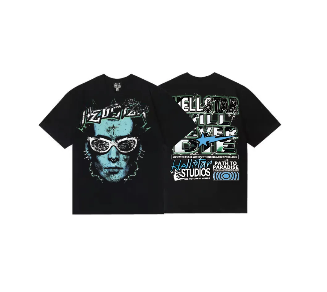 6816# P116 Hellstar American fashion high street pure cotton loose short-sleeved T-shirt Color: Black Size: S M L XL