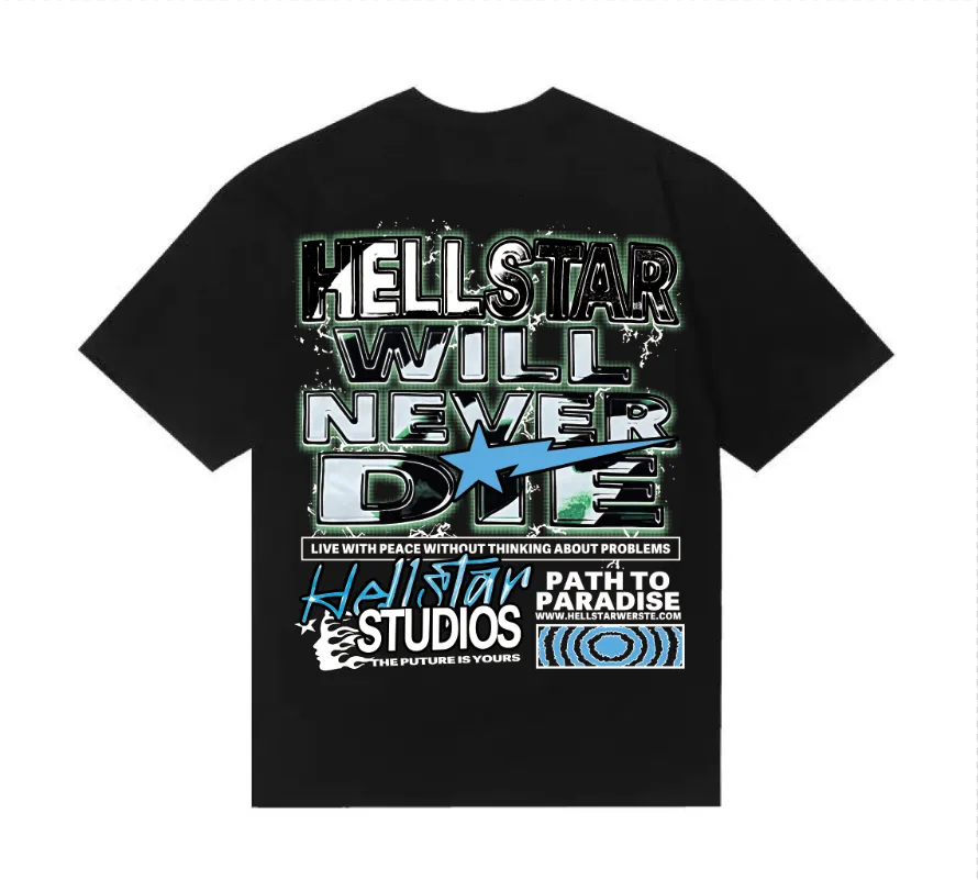 6816# P116 Hellstar American fashion high street pure cotton loose short-sleeved T-shirt Color: Black Size: S M L XL