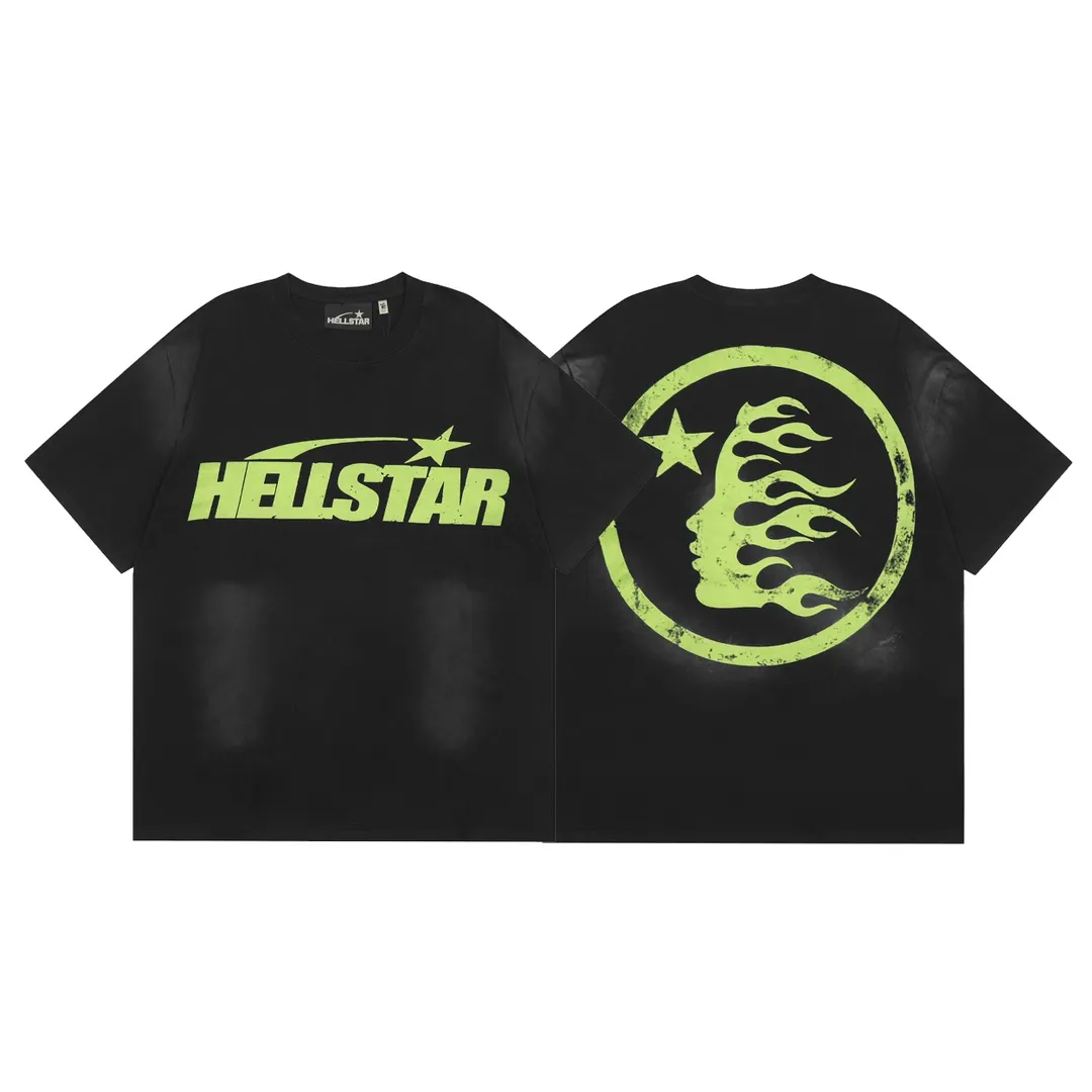 P126 Hellstar Studios Classic LOGO Black Green Short Sleeve Tee Shirt Spray Ma Liu T-shirt short sleeve, the new hot beauty trend Hellstar!  Standard beauty and trendy workmanship, original customization (fabric, pattern, printing, hang tag, main mark, etc.), exaggerated style, explosive style, dare to break through tradition, bring adventurous new fashion experience!   YoungBoy, the most popular rapper in the youth circle, has shot a lot of models for him, and celebrities such as Dababy and Swae Lee frequently get dressed!  color: black Size: S, M, L, XL