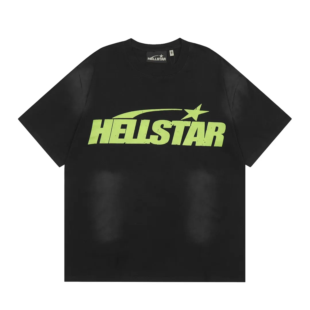 P126 Hellstar Studios Classic LOGO Black Green Short Sleeve Tee Shirt Spray Ma Liu T-shirt short sleeve, the new hot beauty trend Hellstar!  Standard beauty and trendy workmanship, original customization (fabric, pattern, printing, hang tag, main mark, etc.), exaggerated style, explosive style, dare to break through tradition, bring adventurous new fashion experience!   YoungBoy, the most popular rapper in the youth circle, has shot a lot of models for him, and celebrities such as Dababy and Swae Lee frequently get dressed!  color: black Size: S, M, L, XL