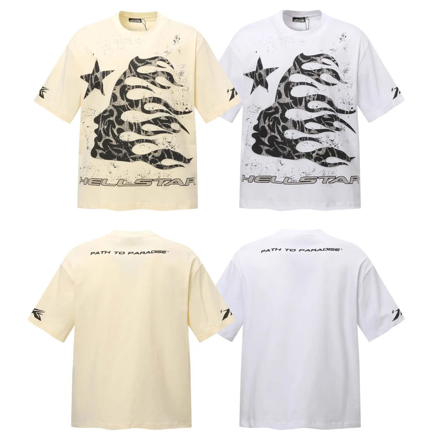 P108 Real-stock Hellstar Cross-border European and American style, street brand pure cotton T-shirt Fabric (fabric): 32 pieces of 240g heavy combed double yarn pure cotton Size (size): S-M- L- X L Color (colour): white/apricot 👉