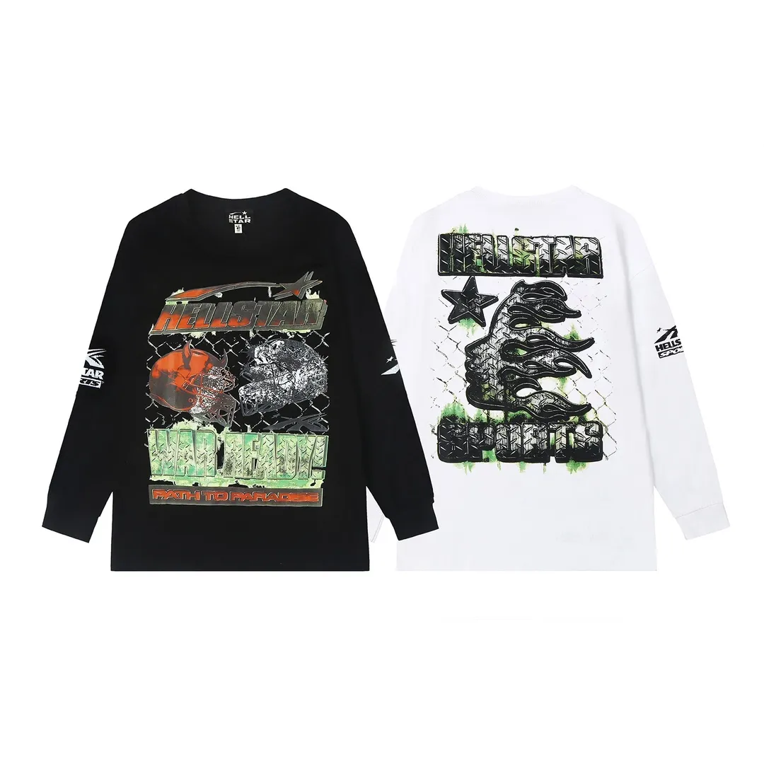 5510# P136 P136 Hellstar Hellstar letter print lightning high street men and women hip-hop loose long-sleeved T-shirt Color: White Black Size: S M L XL