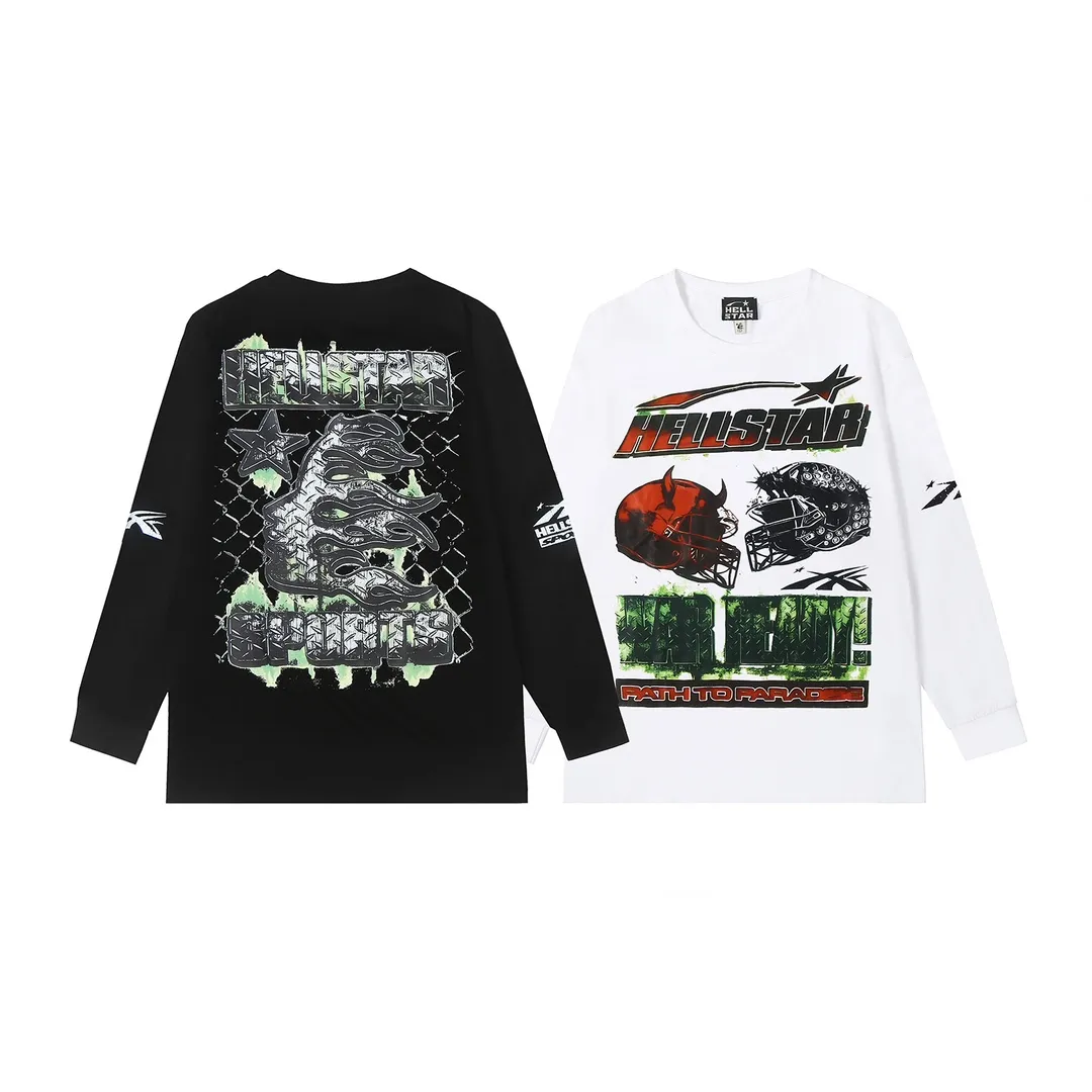 5510# P136 P136 Hellstar Hellstar letter print lightning high street men and women hip-hop loose long-sleeved T-shirt Color: White Black Size: S M L XL