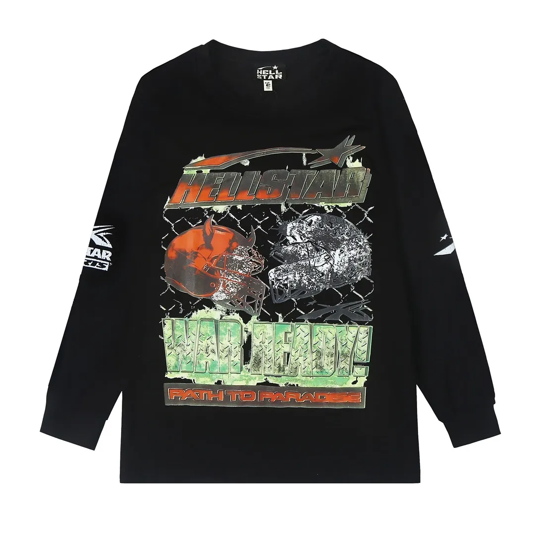 5510# P136 P136 Hellstar Hellstar letter print lightning high street men and women hip-hop loose long-sleeved T-shirt Color: White Black Size: S M L XL