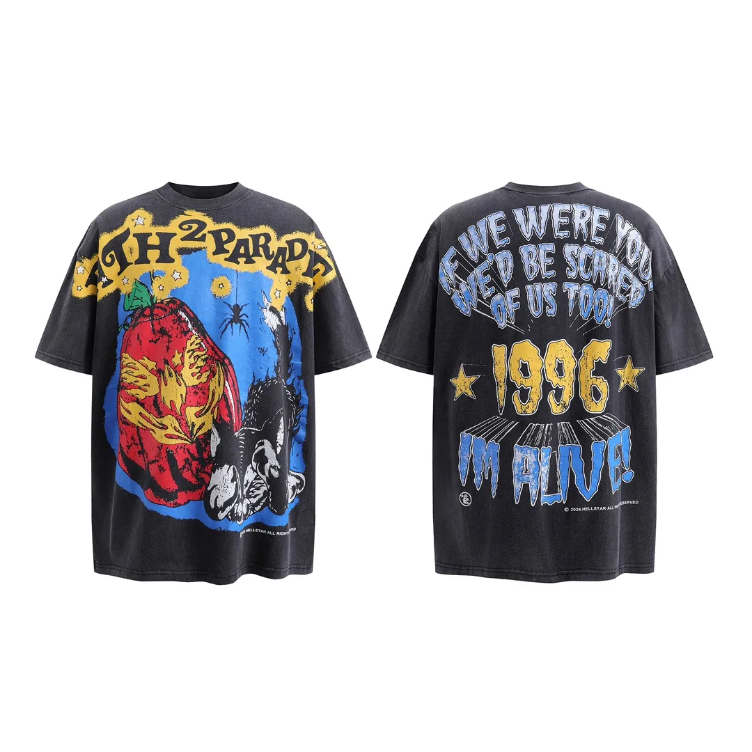 P140 Hellstar Halloween 1996 P4P Tee Shirt American fashionable short-sleeved T-shirt, the new popular American fashionable Hellstar!  Standard beauty and trendy workmanship, original customization (fabric, pattern, printing, hang tag, main mark, etc.), exaggerated style, explosive style, dare to break through tradition, bring adventurous new fashion experience!   YoungBoy, the most popular rapper in the youth circle, has shot a lot of models for him, and celebrities such as Dababy and Swae Lee frequently get dressed!  color: black Size: S, M, L, XL