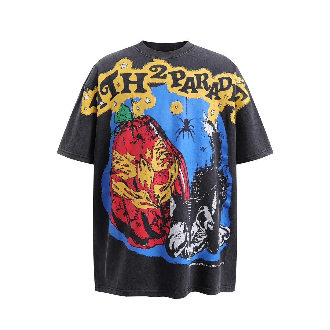 P140 Hellstar Halloween 1996 P4P Tee Shirt American fashionable short-sleeved T-shirt, the new popular American fashionable Hellstar!  Standard beauty and trendy workmanship, original customization (fabric, pattern, printing, hang tag, main mark, etc.), exaggerated style, explosive style, dare to break through tradition, bring adventurous new fashion experience!   YoungBoy, the most popular rapper in the youth circle, has shot a lot of models for him, and celebrities such as Dababy and Swae Lee frequently get dressed!  color: black Size: S, M, L, XL