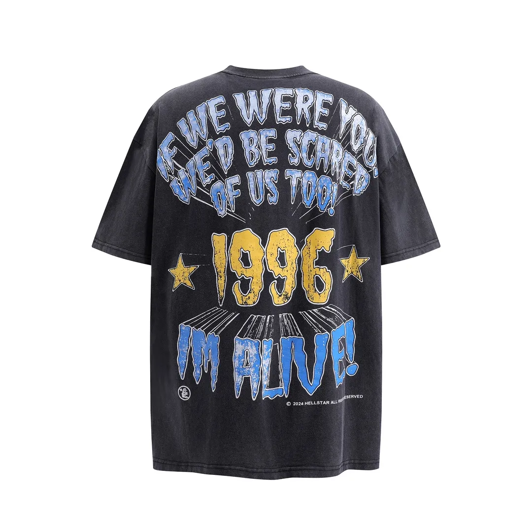 P140 Hellstar Halloween 1996 P4P Tee Shirt American fashionable short-sleeved T-shirt, the new popular American fashionable Hellstar!  Standard beauty and trendy workmanship, original customization (fabric, pattern, printing, hang tag, main mark, etc.), exaggerated style, explosive style, dare to break through tradition, bring adventurous new fashion experience!   YoungBoy, the most popular rapper in the youth circle, has shot a lot of models for him, and celebrities such as Dababy and Swae Lee frequently get dressed!  color: black Size: S, M, L, XL