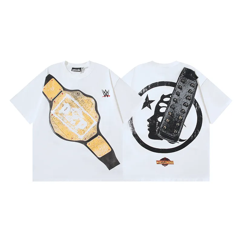 P110 5616# Real shot Hellstar Meichao high street pure cotton loose short-sleeved T-shirt Fabric: 240g 32 count fine cotton double yarn pure cotton Color: White Size: S M L XL