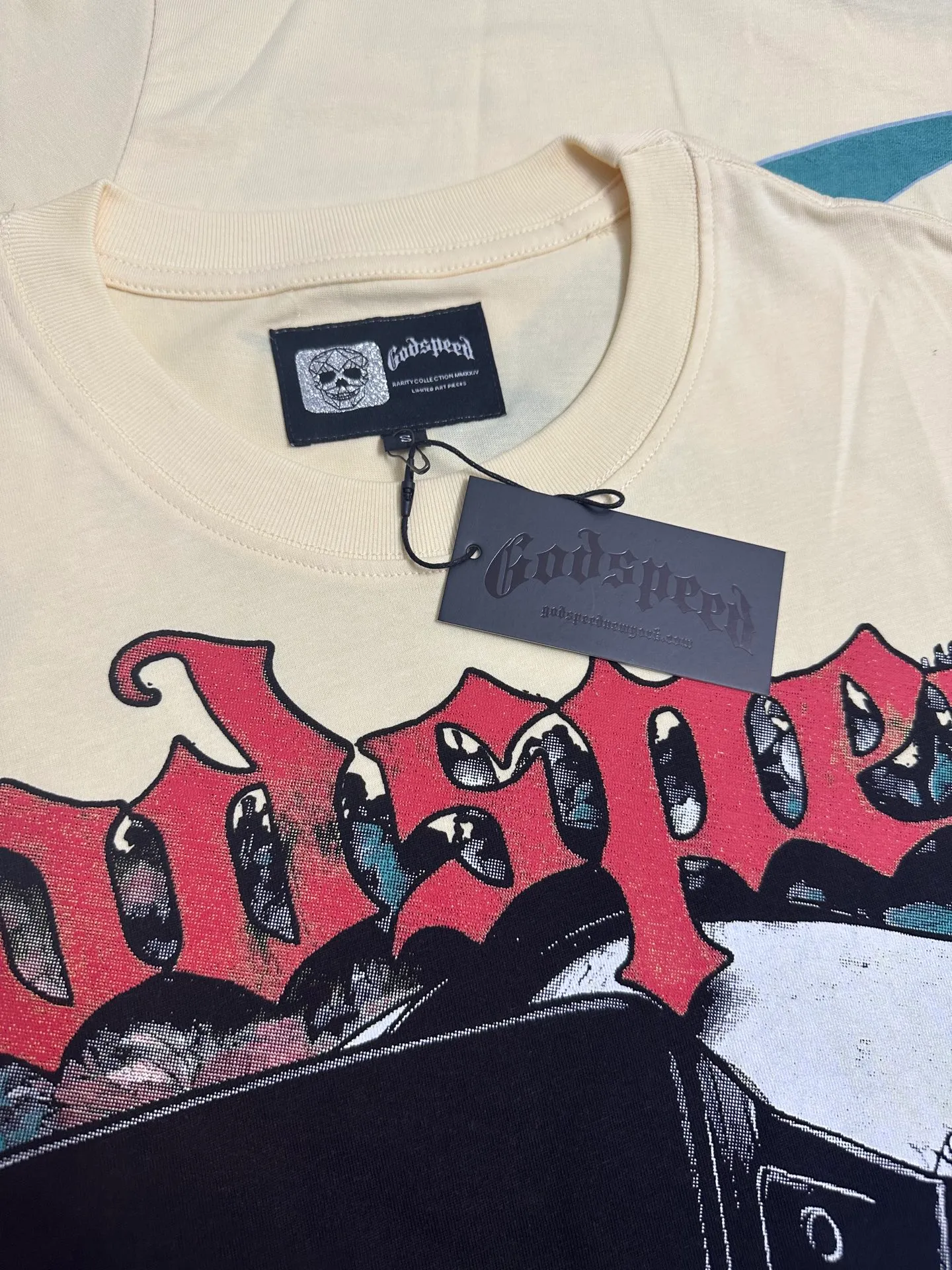 P116 5135#apricot I Real stock Godspeed cross-border American rock and roll street washed retro style short-sleeved T (craft printing) fabric (fabric) 32 counts combed double yarn 240 grams weight code number (size): S-M-L-XL color (colour): apricot