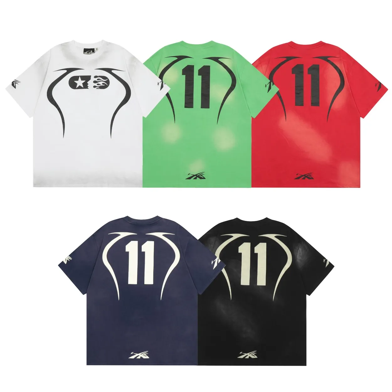 P126 Hellstar WARM UP T-SHIRT High-quality sprayed horse short-sleeved T-shirt The new hot beauty trend Hellstar!  Standard beauty and trendy workmanship, original customization (fabric, pattern, printing, hang tag, main mark, etc.), exaggerated style, explosive style, dare to break through tradition, bring adventurous new fashion experience!   YoungBoy, the most popular rapper in the youth circle, has shot a lot of models for him, and celebrities such as Dababy and Swae Lee frequently get dressed!   color: WHITE, RED, GREEN, Darkest Navy, BLACK size: S, M, L, XL